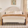 Queen Bed Frame Modern Upholstered Curved Headboard - Oatmeal - Image 6