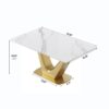 63" Modern Artificial Stone Panel V-Shaped Metal Legs, Can Accommodate 6-8 People - White / Gold - Image 9