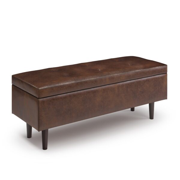 Shay - Mid Century Rectangular Storage Ottoman - Distressed Chestnut Brown