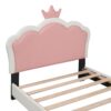 Twin Size Upholstered Princess Bed & Crown Headboard, Platform Bed With Headboard And Footboard - White / Pink - Image 8