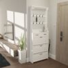 Shoe Cabinet With 3 Doors 2 Drawers With Hanger, PVC Door With Shape, Large Space For Storage - White - Image 2