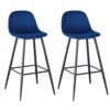 Bar Stools (Set of 2) Velvet Barstool Modern Counter Bar Height Chair With Back, Sturdy Metal Legs & Footrests, Island Stool For Kitchen Bar - Blue - Image 4