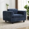 Modern Oversized Armchair Comfy Accent Chair Single Sofa For Living Room Bedroom Office Apartment, Woven Velvet Fabric - Blue - Image 3