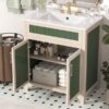 Bathroom Vanity Cabinet With Ceramic Sink Combo Set, Frame Modern Bathroom Storage Cabinet With Height Adjustable Shelf - Beige / Green - Image 27