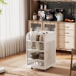 4 Tier Kitchen Island Cart With Spice Rack & Locking Casters, Simple Design Mobile Kitchen Storage Islands For Kitchen Living Room Bedroom - White