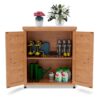 Rustic Cedar Potting Bench With Storage Cabinet And Metal Table Top For Outdoor Patio - Light Brown - Image 13