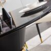 Marble Printed Round Dining Table - Black Columnar Base With Gold Annulus Not Including Chairs - Black - Image 5