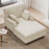Oversized Chaise Lounge Chair Indoor With 2 Comfy Pillows Rolled Arms Corduroy Fabric Sleeper Sofa Chair For Living Room Bedroom - Beige - Image 3