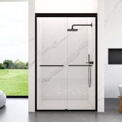 Modern Semi Frameless Double Sliding Shower Door With Sgcc Tempered Glass - Matte Black