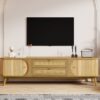 Rattan TV Stand For Tvs Up To 75'', Modern Farmhouse Media Console, Entertainment Center With Legs, TV Cabinet For Living Room, Home Theatre - Natural Wood - Image 23