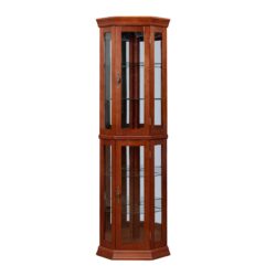 Corner Curio Cabinet With Lights, Adjustable Tempered Glass Shelves, Mirrored Back, Display Cabinet (E26 Light Bulb Not Included) - Light Walnut