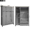 3 Door Storage Wardrobe With Cabinets And 2 Hanging Rods - Gray - Image 2