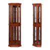 Corner Curio Cabinet With Lights, Adjustable Tempered Glass Shelves, Mirrored Back, Display Cabinet (E26 Light Bulb Not Included) - Light Walnut - Image 9