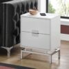 Accent Side Table, 2 Storage Drawer, Glossy Contemporary And Modern - White - Image 6