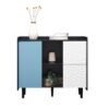 Modern Sideboard Buffet Cabinet With Red Doors And Unique Panel Styling - Black - Image 15