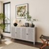 Accent Cabinet 4 Shutter Door Wooden Cabinet Sideboard Buffet Server Cabinet Storage Cabinet, For Living Room, Entryway, Hallway, Office, Kitchen And Dining Room - Distressed White - Image 4