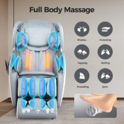 Bosscare - 3D Shiatsu Recline Massage Zero Gravity Full Body Chair With Waist Heating - White / Gray