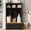Modern Hall Tree With Entryway Bench, 3 Shelves And Drawers, Wide Hall Tree With Storage Bench For Hallway - Black - Image 7