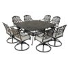 Square 8 Person 64" Long Aluminum Dining Set With Cushions With Swivel And Rocking Chairs - Dark Gray / White - Image 3
