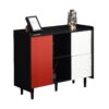 Modern Sideboard Buffet Cabinet With Doors And Unique Panel Styling - Black / Red - Image 20