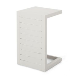 Aluminum Outdoor Side Table, C Shaped End Table, Outside Small Table For Patio - White
