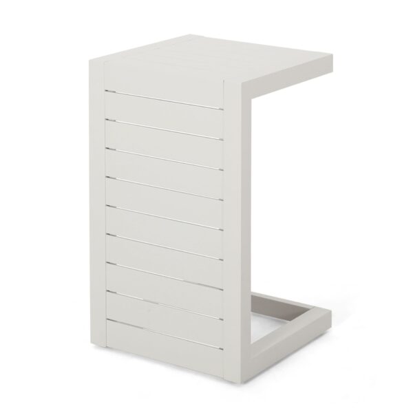 Aluminum Outdoor Side Table, C Shaped End Table, Outside Small Table For Patio - White