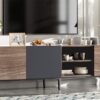 Modern TV With 3 Cabinets & Open Shelves, Color-Matching Media Console Table For Tvs Up To 80'', Entertainment Center With Drop Down Door For Living Room - Dark Brown - Image 20