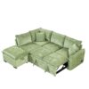 Convertible Sofa Bed Sectional Sofa Sleeper L-Shaped Sofa With A Storage Ottoman, Two Pillows, Two Power Sockets And Two USB Ports For Living Room - Green - Image 17