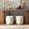 Hampton - Round Upholstered Ottoman With Scalloped Base - Speckled Egg Beige - Image 6