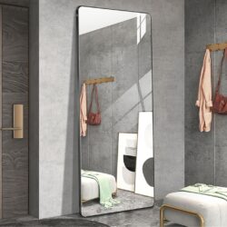 Aluminum Floor Mirror Full Length Mirrors Leaning Rounded Corner Rimless Standing Large Mirror Bedroom - Black / Silver