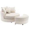 360° Swivel Accent Barrel Chair With Storage Ottoman & 4 Pillows, Modern Chenille Leisure Chair Round Accent For Living Room - Cream - Image 14
