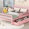Full Size Platform Bed With Guardrails On Both Sides And 2 Storage Drawers - Pink - Image 13