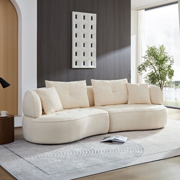 4 Seat Modular Sofa With Removable Pillows, Durable Fabric And Solid Wood Frame - White