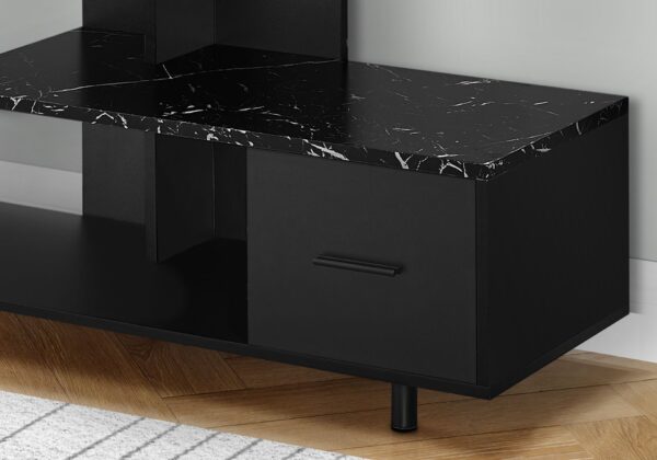 TV Stand, Console, Media Entertainment Center, Storage Drawer, Marble Look Contemporary & Modern - Black