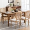 French Style Solid Wood Frame Antique Painting Linen Fabric Rattan Back Dining Chair (Set of 2) - Cream / Beige - Image 15