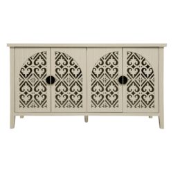Hollowed Out Cabinet With 4 Doors, Suitable For Bedroom - Natural