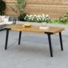 Acacia Wood Patio Dining Table, 69"L Rectangle Outdoor Table - Teak / Black - Image 3
