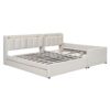 Queen & Twin Long Size Upholstered Platform Bed, Mother & Child Bed With Hydraulic Storage System, Drawer Box, Bedhead Storage Shelf And 2 Pairs Of Sockets & USB Ports - Beige - Image 6
