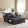 3 In 1 Loveseat Sofa Bed Chenille Fabric Pull Out Couch Sleeper Full Back Frame, Seat Frame, Armrests & 2 Pillows - Dark Gray - Image 4