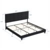 King Size Upholstered Platform Bed Frame With Linen Fabric Headboard, Wood Slat Support - Black - Image 3