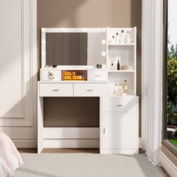 43.31" Newly Designed Smart Mirror Dressing Table With Drawers And Storage Cabinet, Dressing Table With Dressing Pad For Bedroom, Dressing Room - White