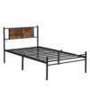 Modern Twin Long Size Metal Bedframe With Wood Panel Headboard - Black / Brown - Image 6