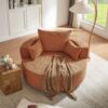 360° Swivel Chair Accent Barrel Chair Swivel Round Sofa Chair With 3 Removable Pillows For Living Room, Office And Hotel - Orange Red - Image 10