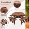 8 Person Wooden Picnic Table, Outdoor Camping Dining Table With Seat, Garden, Diy With 4 Built-In Benches, 2220Lb Capacity - Brown - Image 3