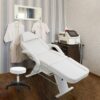 Massage Salon Tattoo Chair With Two Trays Esthetician Bed With Hydraulic Stool, Multi-Purpose 3-Section Facial Bed Table, Adjustable Beauty Barber Spa Beauty Equipment - White - Image 8