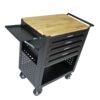4 Drawers Multifunctional Tool Cart With Wheels And Wooden Top - Black - Image 9