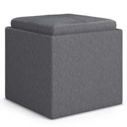 Rockwood - Cube Storage Ottoman With Tray - Slate Gray