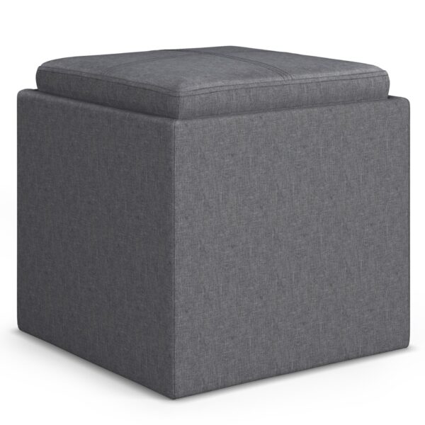 Rockwood - Cube Storage Ottoman With Tray - Slate Gray