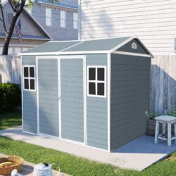 Resin Outdoor Storage Shed Waterproof Shed With Floor & Two Windows & Lockable Door, Tool Shed For Garden, Patio, Backyard - Gray