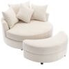 360° Swivel Accent Barrel Chair With Storage Ottoman & 4 Pillows, Modern Chenille Leisure Chair Round Accent For Living Room - Cream - Image 12
